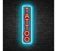 HFHungkeong Dimmable Tattoo Neon Sign,LED Reusable Neon Signs,Arylic Ice Blue Tattoo Shop Sign with Dimmer for Tattoo Salon, Studio, Shop Plaque,Tattoo Gifts for Friends,40x15CM(Ice Blue+Red)