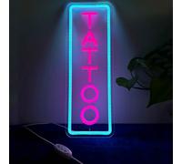 HFHungkeong Dimmable Tattoo Neon Sign,LED Reusable Neon Signs,Arylic Ice Blue Tattoo Shop Sign with Dimmer for Tattoo Salon, Studio, Shop Plaque,Tattoo Gifts for Friends,43x15CM(Ice Blue+Pink)