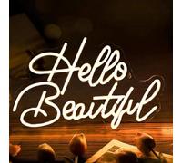 HFHungkeong Hello Beautiful Neon Signs Home Decor Lights Bedroom Wall Decor Night Light Pink Led Light Up Sign Party Wedding Bar Beauty Decoration Dimmable Switch Reusable LED Neon USB Power Supply