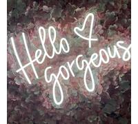 HFHungkeong Hello Gorgeous Neon Sign,LED White Neon Hello Sign Decorative Art Lamp with Dimmable Switch Suitable for Home Wedding Birthday Backdrop Party,17x10In,Usb Powered(White Hello Gorgeous)