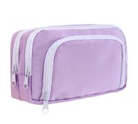 HFHungkeong High Capacity Pencil Case, Front Window Stationery Box Multi-Function Pencil Case, Three-Layer Storage Bag Cosmetic Bag Portable Storage(Purple)