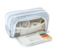HFHungkeong High Capacity Pencil Case, Front Window Stationery Box Multi-Function Pencil Case, Three-Layer Storage Bag Cosmetic Bag Portable Storage(Blue)