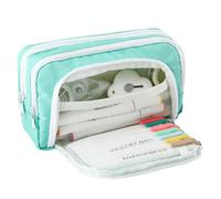 HFHungkeong High Capacity Pencil Case, Front Window Stationery Box Multi-Function Pencil Case, Three-Layer Storage Bag Cosmetic Bag Portable Storage(Green)