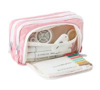 HFHungkeong High Capacity Pencil Case, Front Window Stationery Box Multi-Function Pencil Case, Three-Layer Storage Bag Cosmetic Bag Portable Storage(Pink)