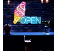 HFHungkeong Ice Cream Open Neon Sign Ice Cream Led Logo Sign Open Neon Sign Ice Cream Neon Sign For Coffee Shop Restaurant Open Led Neon Light Wall Decor