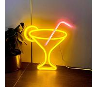 HFHungkeong Led Cocktails Neon Sign,Wine Glass Neon Light Battery and USB Dual Powered Bar Neon Night Light Signs for Wall Decor,Cocktails Night Lamp for Bar, Club,Bar Cart Acessories Decor
