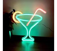 HFHungkeong Led Green Cocktails Neon Sign,Wine Glass Neon Light Battery and USB Dual Powered Bar Neon Night Light Signs for Wall Decor,Cocktails Night Lamp for Bar, Club,Bar Cart Acessories Decor