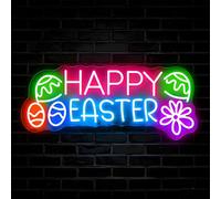 HFHungkeong LED Happy Easter Sign, Dimmable Acrylic Happy Easter Neon Sign for Wall or Window Decor,EasterDay Gift Bunny Eggs Spring Flowers Decorations for Party Bedroom Dorm Bar,5V USB Operated