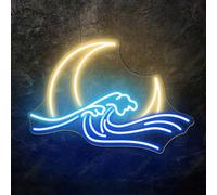HFHungkeong Led Neon Moon Signs Arylic Wave Light with Dimmable Switch, Moon Neon Teen Bedroom Gaming Room Dorm Home Bar Wall Decor,Decorative Night Lamp for Man Cave Gifts,41 * 28.7CM