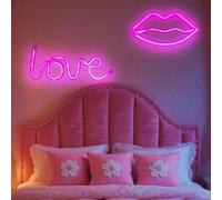 HFHungkeong Love Neon Light Sign,Cute Neon Signs Powered by 3xAA Battery or USB,Led Light Sign for Girls Room Decoration Accessory,Wedding Party,Birthday,Proposal,Gifts for Mother's Girlfriend Wife