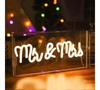 HFHungkeong Mr&Mrs Neon Sign for Wedding, Stand Mr and Mrs Led Table Sign for Wedding Decor, 3D Wedding Neon Letter Lightbox Create Vibes for Engagement, Bridal Shower, Wedding Gift,30x15x4.6CM