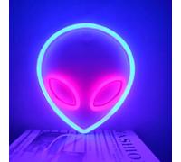 HFHungkeong Neon Alien Head Sign,1Pc Blue and Pink Alien Neon Light USB or 3-AA Battery Powered Cool Funny Anime Light up Neon Sign for Kids Bedroom Game Room Wall Art Decor