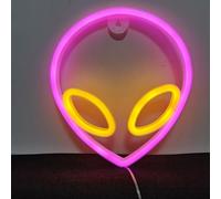 HFHungkeong Neon Alien Head Sign,1Pc Pink and Warm White Alien Neon Light USB or 3-AA Battery Powered Cool Funny Anime Light up Neon Sign for Kids Bedroom Game Room Wall Art Decor