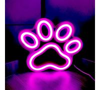 HFHungkeong Neon Sign for Wall Decor, Dog Paw Shape, Pink, 24x22cm, Wood + LED