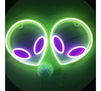 HFHungkeong Neon Signs Alien LED Neon Light Wall Decor for Teens Game Room Bedroom Aesthetic,Alien Neon Sign Battery or USB Operated Neon Lights Light Up for Bedroom Kids Room Bar Home(Purple,Green)