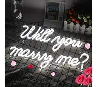 HFHungkeong Neon Will You Marry Me Sign for Valentine Proposal Party Wedding Wall Decor,LED Dimmable Large Neon Night Light USB Powered for Girlfriend fiancée,16.5x10in(Cool White)