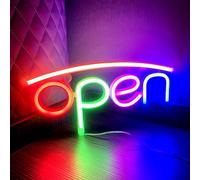 HFHungkeong OPEN Neon Sign LED Night Light for Restauraut Bar Salon Hotel Store Movie Theatre Cafe Club Bank Wall Window Decoration USB Powered(Upper Coral Pink and Lower Red-Green-Pink-Blue)