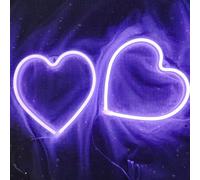 HFHungkeong Purple Neon Heart Sign Led 2Pcs Heart Lights Battery or USB Powered Decorations Lamp Romantic Love Neon Light Lamp for Bedroom Wall Decor,Valentines Day Heart Lamps Gifts for Girls