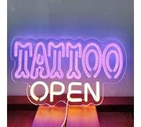 HFHungkeong Purple Tattoo Neon Sign,LED Warm White Open Neon Light with a Dimmable Switch,Arylic Tattoo Shop Sign Glow Banner for Tattoo Salon, Studio, Shop Plaque,35x20CM