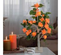 HFHungkeong Rose Flower Light for Tabletop, Mini Light up Bonsai Tree with Orange Rose Flower, Decorative Tree Lamp for Fireplace Bedroom Home Party Wedding Christmas (Orange 21.6Inch)