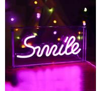 HFHungkeong Smile Neon Sign for Birthday Wedding Baby Shower Bar Party Decor,Standable Pink Neon Light Decorative Signs Light Box Powered by USB
