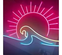 HFHungkeong Wave Sunrize Neon Sign with a dimmable Controller,Anime Neon Light LED Sea Wave Signs for Man Cave Bedroom, Wedding Bar Party Game Room Wall Decor,Arylic Neon Game for Kids Gift(41x28CM)