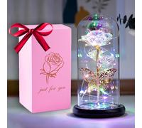 HFHungkeong Women's Birthday Gift, Galaxy Rainbow Rose Flower Artificial Flower Glass Light up Dome Butterfly Rose, Gift for Mother Girlfriend Grandma Sister Wife Teacher Mother's Day Day