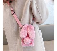 HFICY Girly Faux Fur Fluffy Plush Case For Blackview Oscal Tiger 12 Case with 2 Pack Glass Screen Protectors Films Bling Faux Fur Plush Soft Women Back Phone Cover (Dark Pink Rabbit)