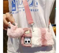 HFICY Girly Faux Fur Fluffy Plush Case For Motorola G67 POWER Case with 2 Pack Glass Screen Protectors Films Bling Faux Fur Plush Soft Women Back Phone Cover (Pink Love Heart)