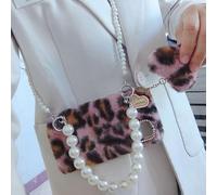 HFICY Girly Faux Fur Fluffy Plush Case For Motorola G86 POWER Case with 2 Pack Glass Screen Protectors Films Bling Faux Fur Plush Soft Women Back Phone Cover (Leopard Love Heart)