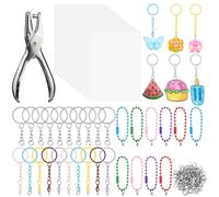 HFKPJRT 153 Pcs Shrink Paper Keychain Kit, 22 Shrink Plastic Sheets 8"x 5.7" with Keychain Accessories, Jump Rings, Lobster Clasps, Film Papers for DIY Shrinky, Jewelry Making Gifts for Kids & Adults