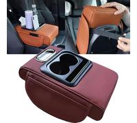 HFLWYWD Car Armrest Cushion,5-in-1 Center Console Cover with 2 Storage Bags Cup Holder, Tissue Box Slot, Phone Slot for Car Sedans,Car Interior Accessories for Most Vehicle, SUV, Truck,Cars (Claret)