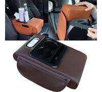 HFLWYWD Car Armrest Cushion,5-in-1 Center Console Cover with 2 Storage Bags Cup Holder, Tissue Box Slot, Phone Slot for Car Sedans,Car Interior Accessories for Most Vehicle, SUV, Truck,Cars (Brown)