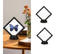 HFLWYWD Coin Display Case,3D Floating Display Frame Case for Jewelry,Thin Film Jewelry Storage Box Coin Display Case with Stand,Medallion Medal Specimen Military Coin Clear Box (2pcs)