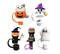 HFLWYWD Halloween Straw Cover Cap for Stanley Cup, Silicone Skull Ghost Straw Topper for 10mm/0.4in Dia Straw,Dust-Proof Reusable Straw Tips Lids for 30&40oz Tumbler with Handle (Mixed)