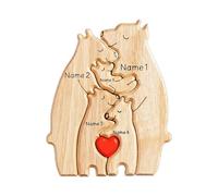 HFLWYWD Personalised Bear Family Wooden Art Puzzle,Wood Bear Sculptures Desktop Ornament with 2-7 Names,Animal Jigsaws,Wooden Bear Family Figurine for Xmas Gift (6 Names)