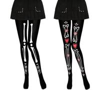 HFMYGS 2 Pairs Skeleton Stockings, Skeleton Footless Tights, Day of the Dead Tights, Black White Bone Stockings, Ladies Dress Halloween Costume Accessories, Black Tight with Skeleton Print
