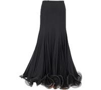 Hfnnhl Ballroom Dance Skirt, Fish Bone Curling Modern Dance Skirt Latin Dance Long Skirt (Color : Black, Size : M)
