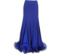 Hfnnhl Ballroom Dance Skirt, Fish Bone Curling Modern Dance Skirt Latin Dance Long Skirt (Color : Blue, Size : S)