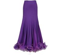 Hfnnhl Ballroom Dance Skirt, Fish Bone Curling Modern Dance Skirt Latin Dance Long Skirt (Color : Purple, Size : XL)