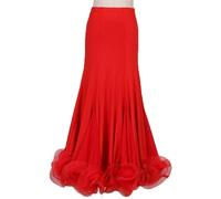 Hfnnhl Ballroom Dance Skirt, Fish Bone Curling Modern Dance Skirt Latin Dance Long Skirt (Color : Red, Size : M)