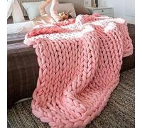 Hfnnhl Giant Chunky Knit Throw Blanket, Ultra Soft Handmade Knitted Blanket Throw, Thick Blend Arm Cozy Warm Sofa Bed Knitting Throw Home Decor Gift (Color : Pink, Size : 80x100cm)