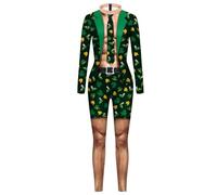 Hfolob Leprechaun Costume Women,St Patrick'S Day Bodysuit 3D Irish Shamrock Jumpsuit Costume Long Sleeve Cosplay Tights, A04 Khaki, X-Large