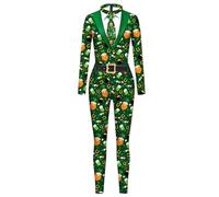 Hfolob Leprechaun Costume Women,St Patrick'S Day Bodysuit 3D Irish Shamrock Jumpsuit Costume Long Sleeve Cosplay Tights, A01 Army Green, Medium