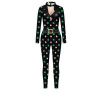 Hfolob Leprechaun Costume Women,St Patrick'S Day Bodysuit 3D Irish Shamrock Jumpsuit Costume Long Sleeve Cosplay Tights, A02 Black, X-Large