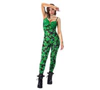 Hfolob St. Patrick'S Day Charming Leprechaun Costume Jumpsuits Bodysuit 3D Printed Party Skinny Leggings Catsuit Costume, A03 Green, Large