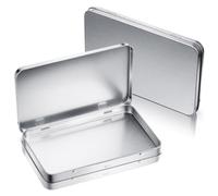 Hfourhnik Rectangular Metal Tin Box with Lid Metal Hinged Lid Tin Metal Empty Tin Box Container Silver Storage Tin Box,2PCS