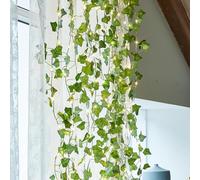 HFSAZJ 33ft Vine with Fairy Lights Plug in, 100 LED Vine with Fairy Lights with Remote, Warm White Ivy Garland String Light Battery Operated, Leaf Lamps for Christmas Wall Garden (Green B 10M/33FT)