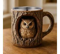 HFSAZJ 3D Tea Cup, Reusable Owl Raccoon Tree Hole Coffee Mug, Funny Personalized Cute Animal Shape Resin Cup Drinkware for Animal Lovers and Collectors (Brown A 1pcs)
