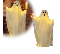 HFSAZJ Ghost Halloween Decor, Light Up Ghost Decor, Halloween Ghost Kit, Spooky Ghost Halloween Decor With Light Strings, Halloween Outdoor Spooky Ghost Decor For Yard (White) (1Pcs)
